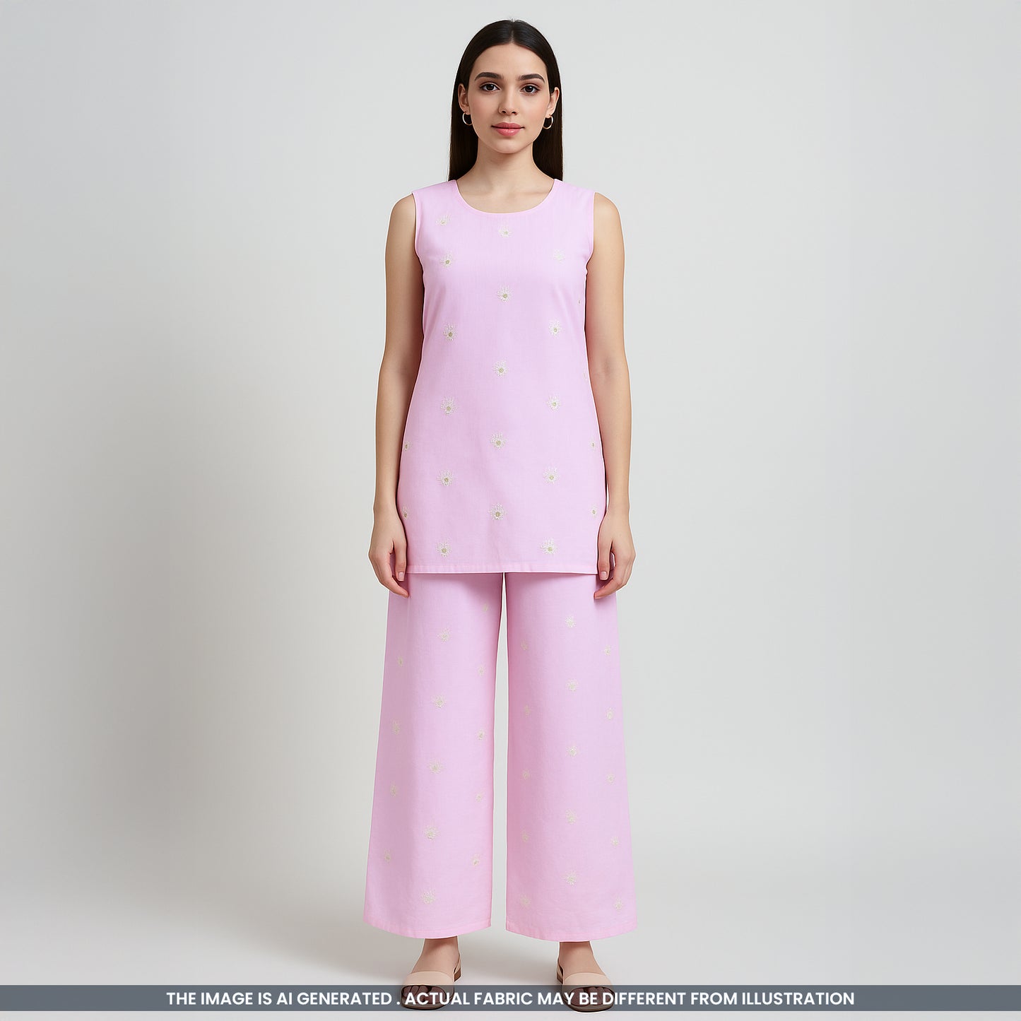 Thread Sequins Embroidered Cambric Cotton Fabric- F3899