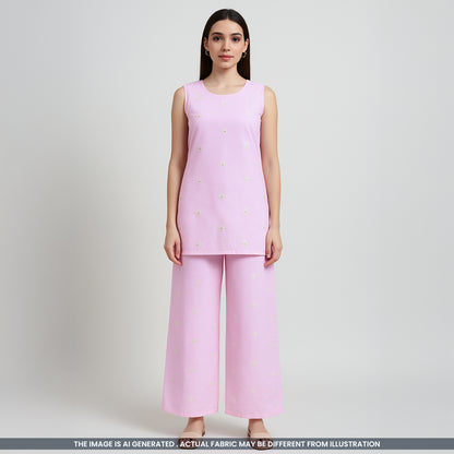 Thread Sequins Embroidered Cambric Cotton Fabric- F3899