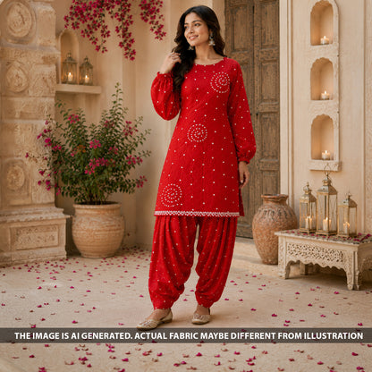 Bandhani Print Modal Satin Fabric - F6642