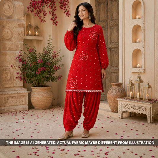 Bandhani Print Modal Satin Fabric - F6642