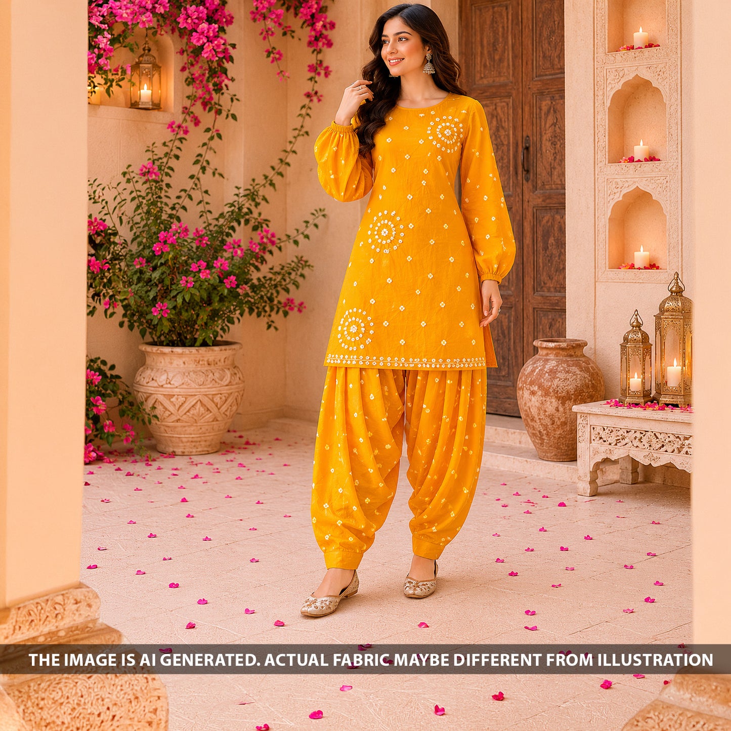 Bandhani Print Modal Satin Fabric - F6646