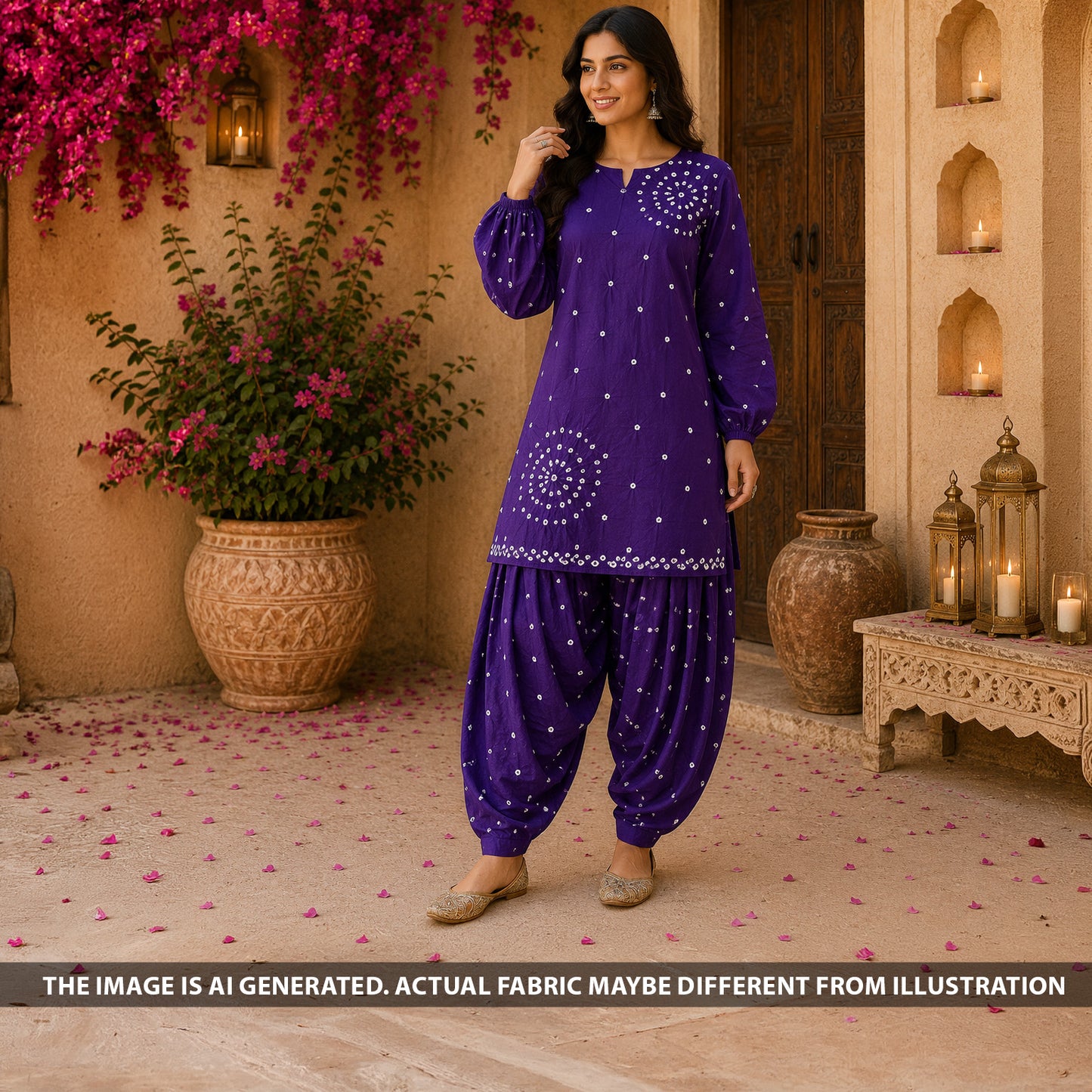 Bandhani Print Modal Satin Fabric - F6653