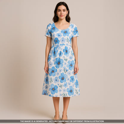 Floral Printed Mul Cotton Fabric- F3916