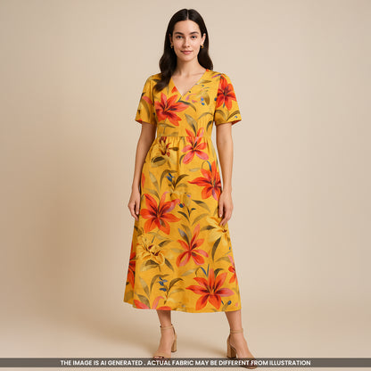 Floral Printed Mul Cotton Fabric- F3917