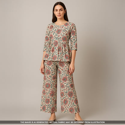 Floral Printed Mul Cotton Fabric- F3919