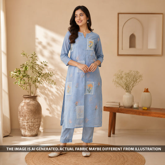 Thread Embroidered Mul Chanderi Fabric - F6667