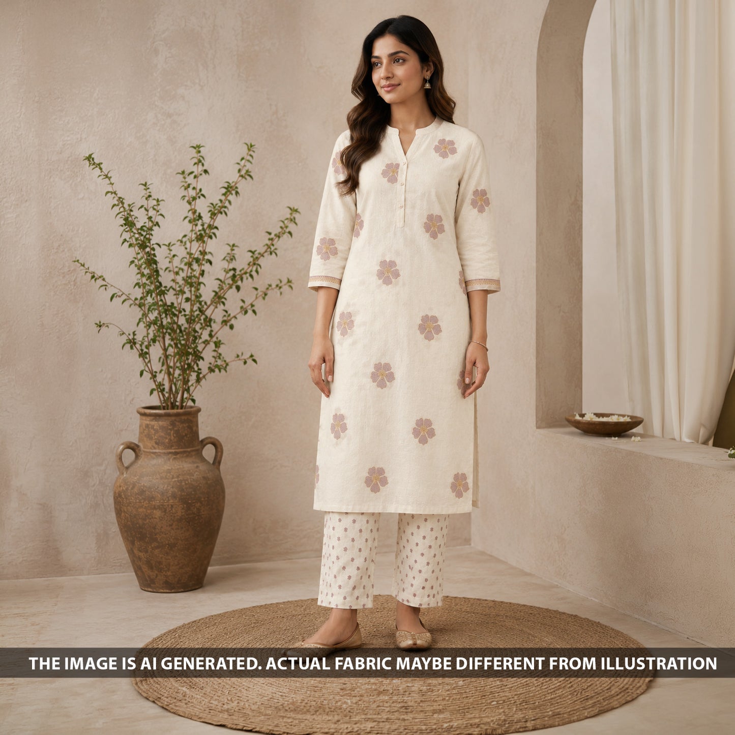Thread Sequins Embroidered Mul Chanderi Fabric - F6669