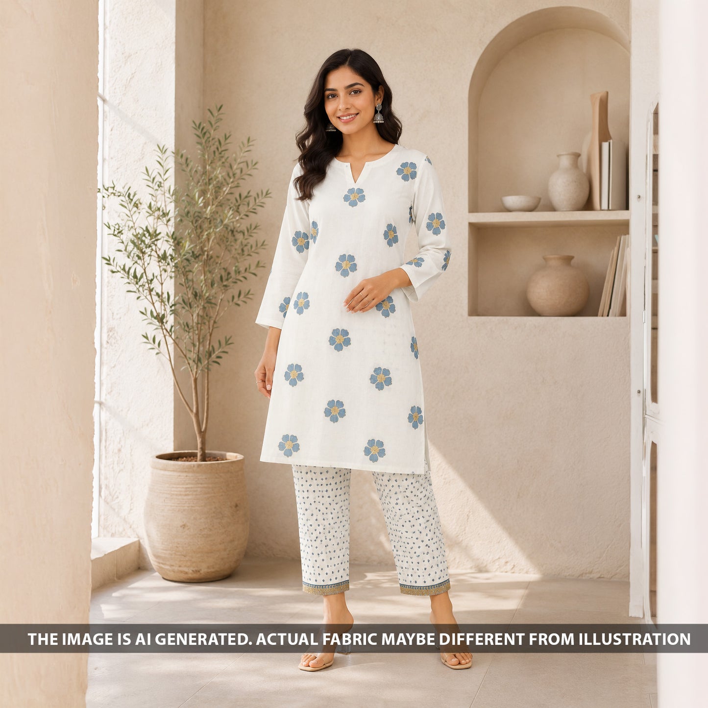 Thread Sequins Embroidered Mul Chanderi Fabric - F6671