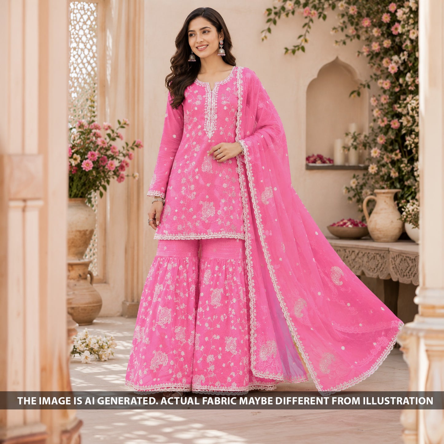 Self Jacqurad Thread Embroidered Cambric Cotton Fabric - F6661