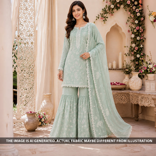 Self Jacqurad Thread Embroidered Cambric Cotton Fabric - F6666