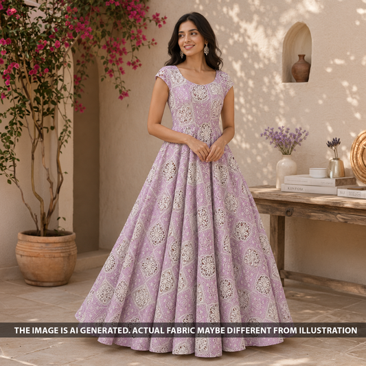 Thread Embroidered Cut Work Cambric Cotton Fabric - F6676