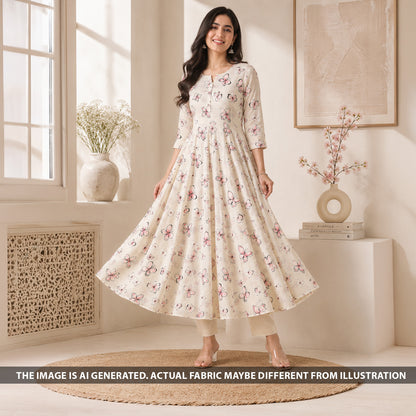 Thread Embroidered Sequins Work Cambric Cotton Fabric - F6678