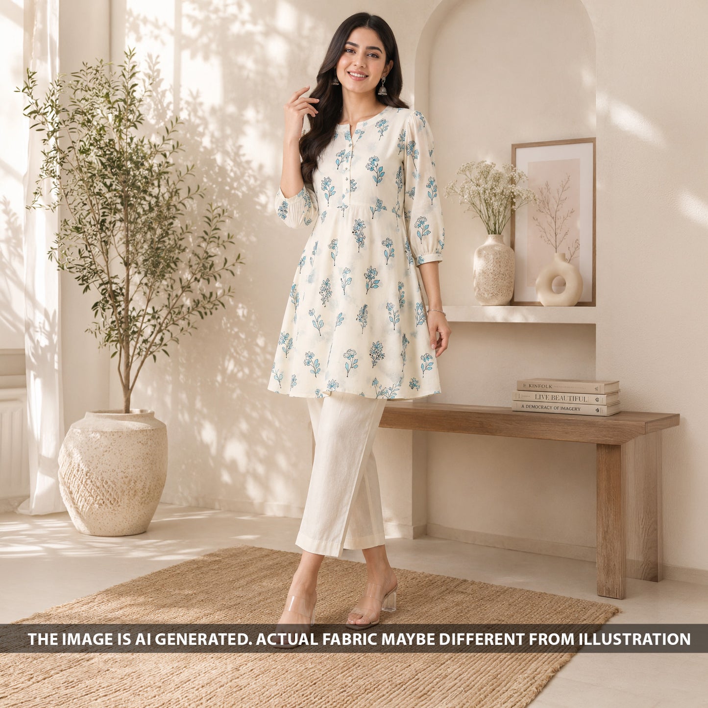 Thread Embroidered Sequins Work Cambric Cotton Fabric - F6679