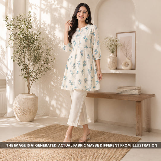 Thread Embroidered Sequins Work Cambric Cotton Fabric - F6679