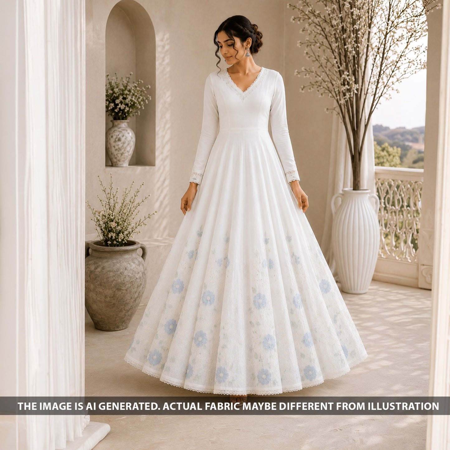 Thread Sequins Mul Chanderi Fabric - F6684