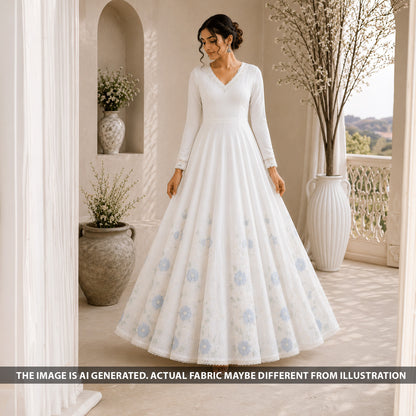 Thread Sequins Mul Chanderi Fabric - F6684