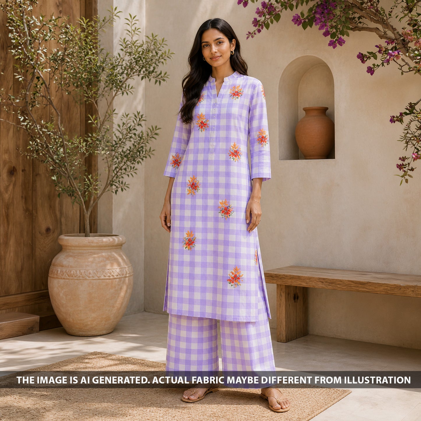 Printed Check Linen Fabric - F7072