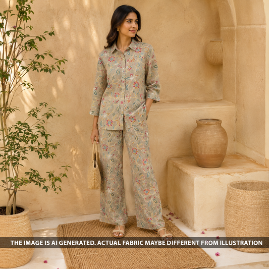 Thread Embroidered Pure Linen Fabric - F6462