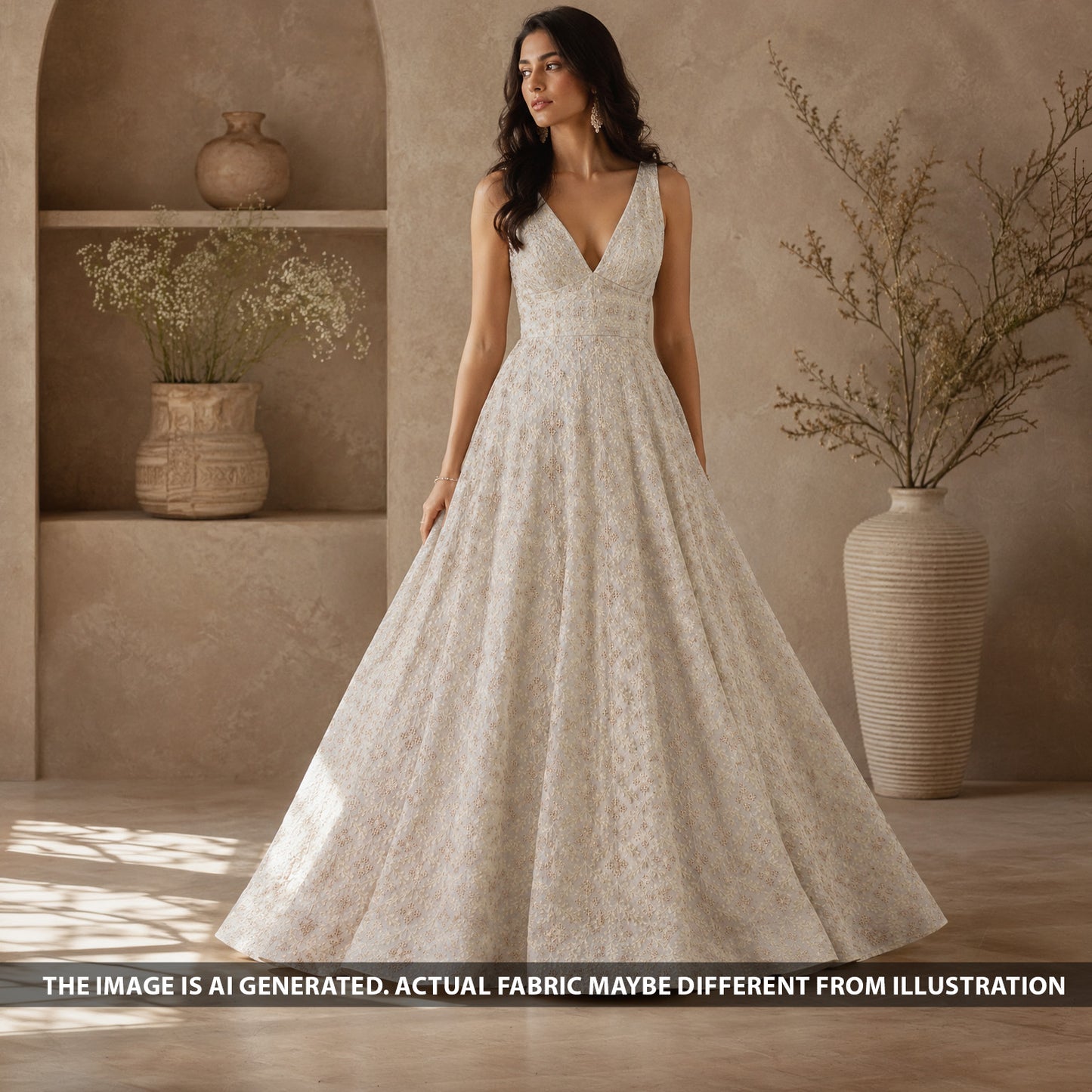 Dyeable Thread Sequins Embroidered Georgette Fabric - F6469