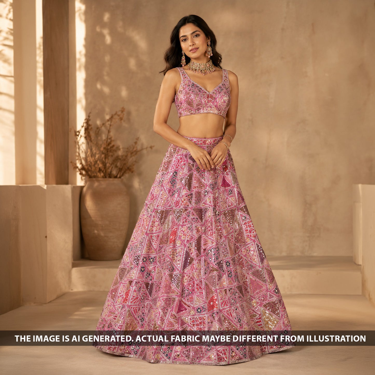 Thread Sequins Embroidered Georgette Fabric - F6465