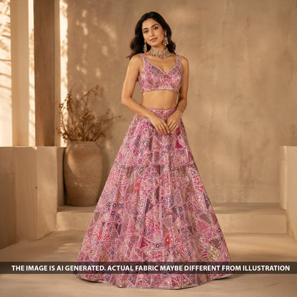 Thread Sequins Embroidered Georgette Fabric - F6465