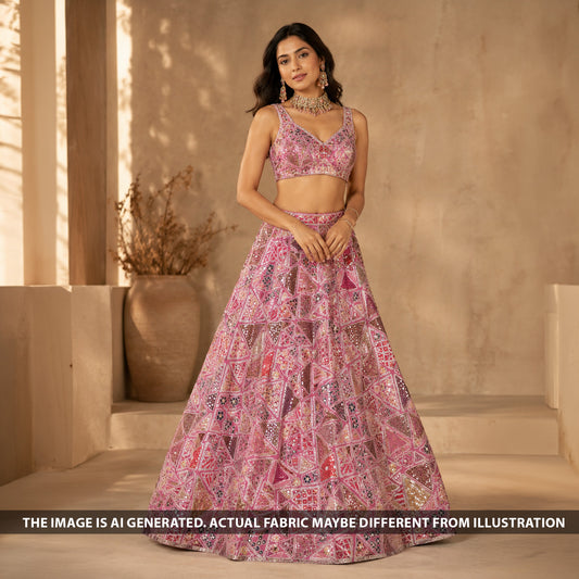 Thread Sequins Embroidered Georgette Fabric - F6465