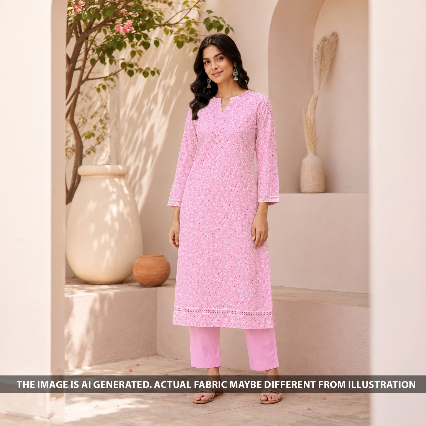 Thread Embroidered Cotton Fabric - F6477