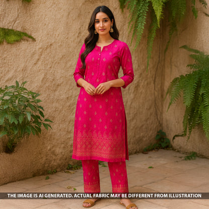 Zari Work Positional Print Jacquard Dola Silk Fabric - F5251