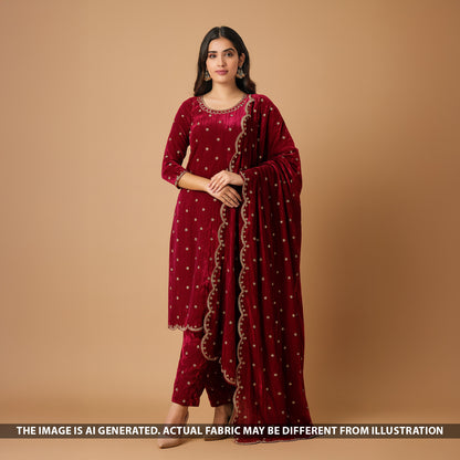 Zari Sequins Embroidered Wrinkled Velvet Fabric - F5270