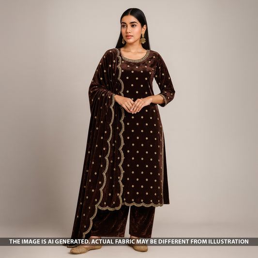 Zari Sequins Embroidered Wrinkled Velvet Fabric - F5266