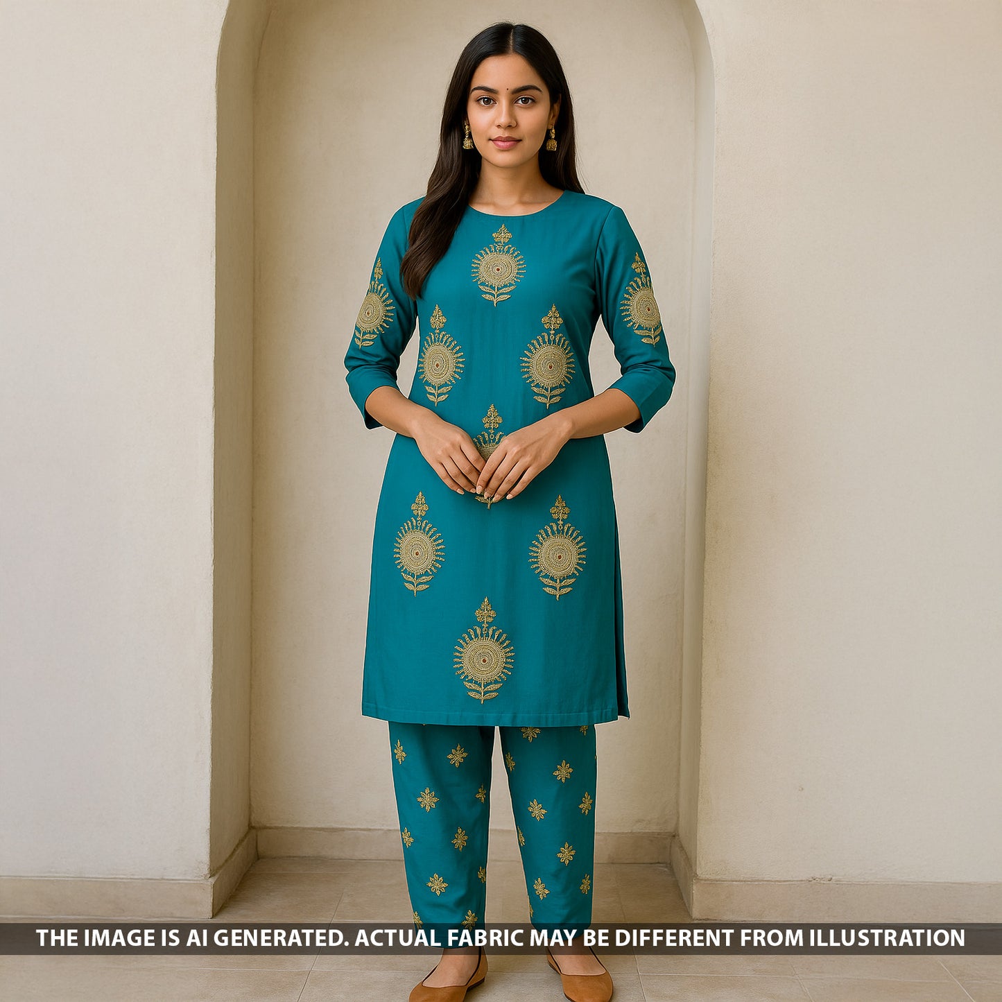 Zari Sequins Thread Work Viscose Crepe Fabric - F5274