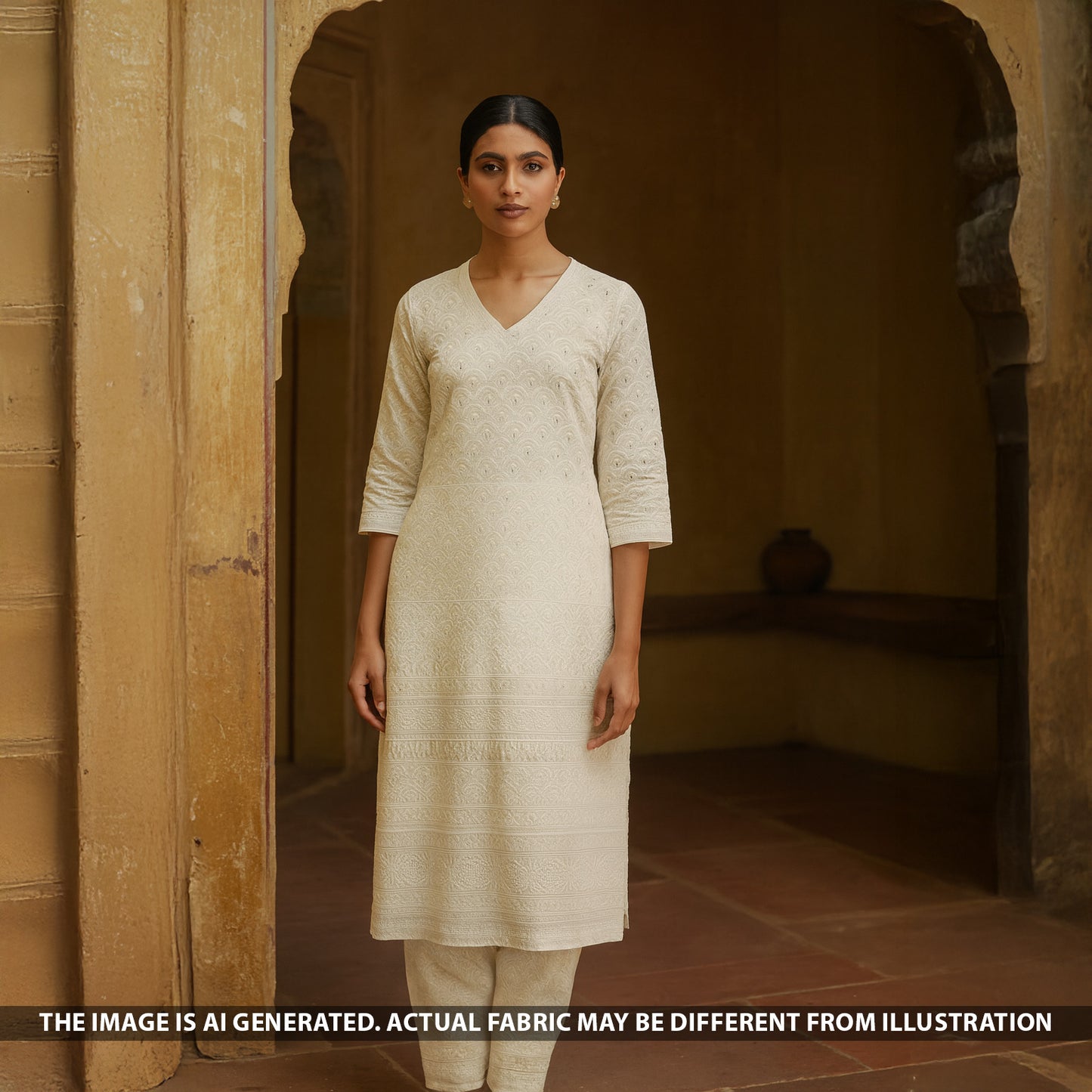 Dyeable Thread Sequins Embroidered Georgette Fabric - F5296