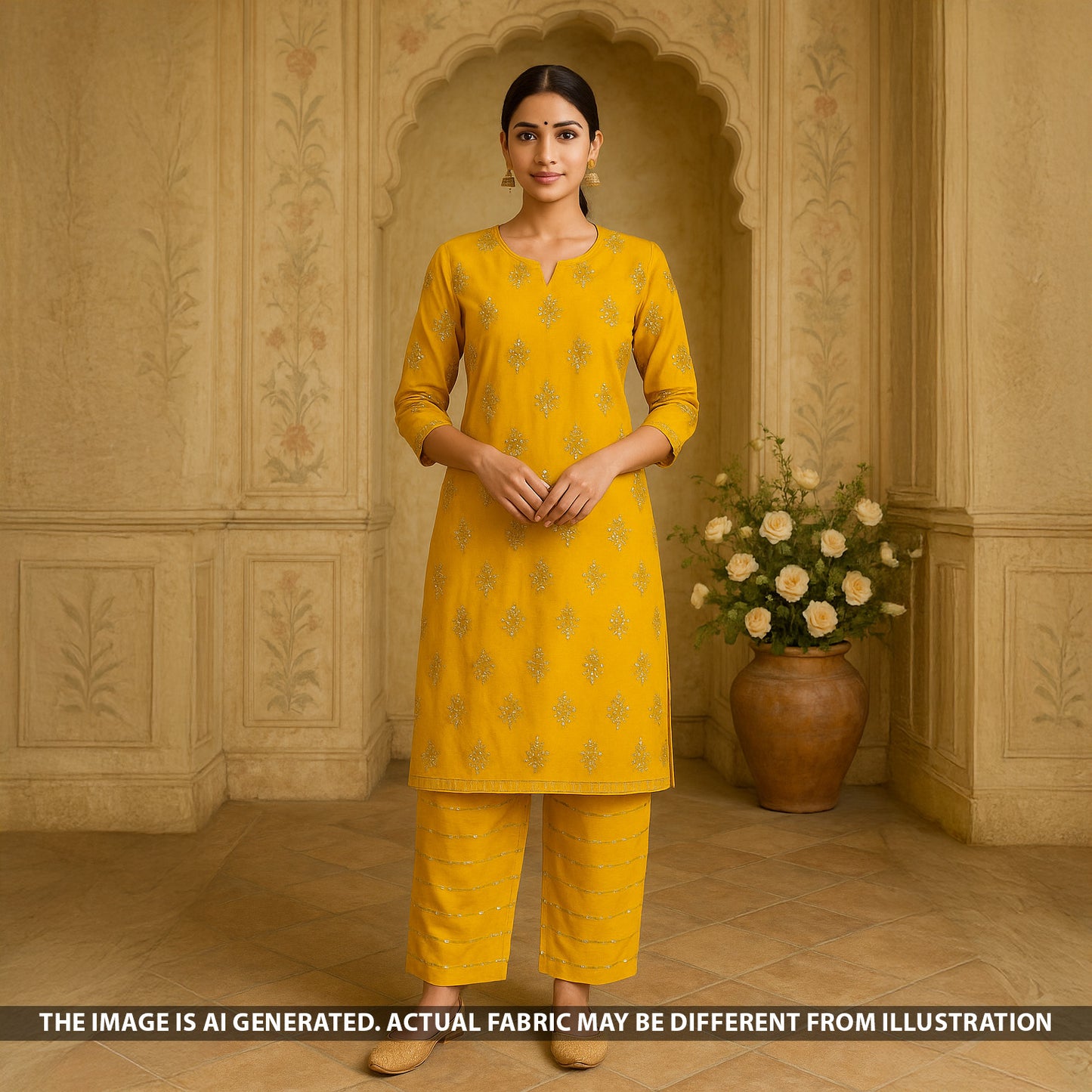 Zari Sequins Embroidered Chinnon Chiffon Fabric - F5298