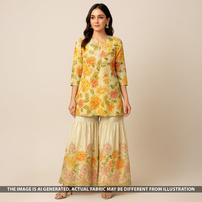 Digital Print Zari Sequins Embroidered Shimmer Tissue Fabric - F5293