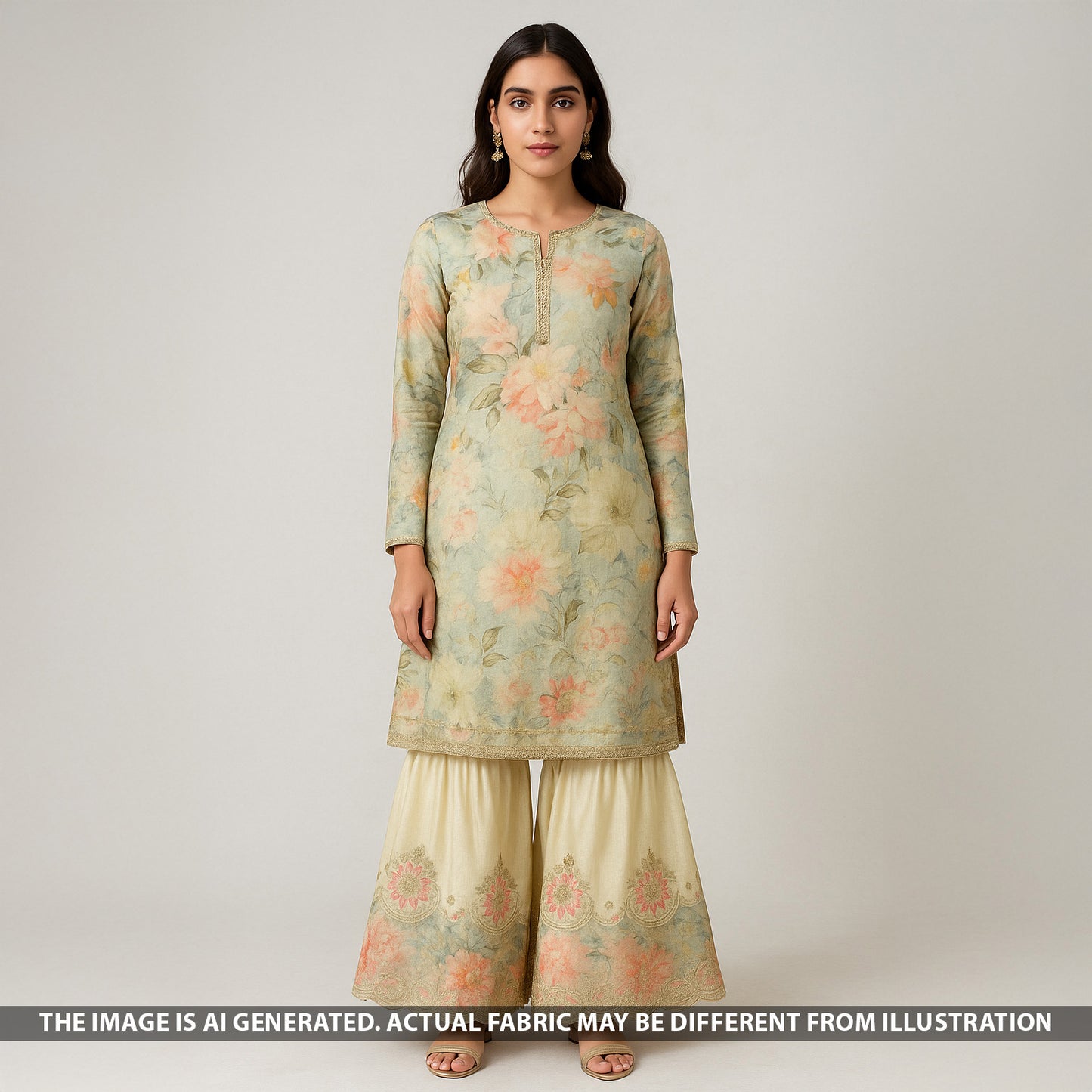 Digital Print Zari Sequins Embroidered Shimmer Tissue Fabric - F5294