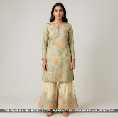 Digital Print Zari Sequins Embroidered Shimmer Tissue Fabric - F5294