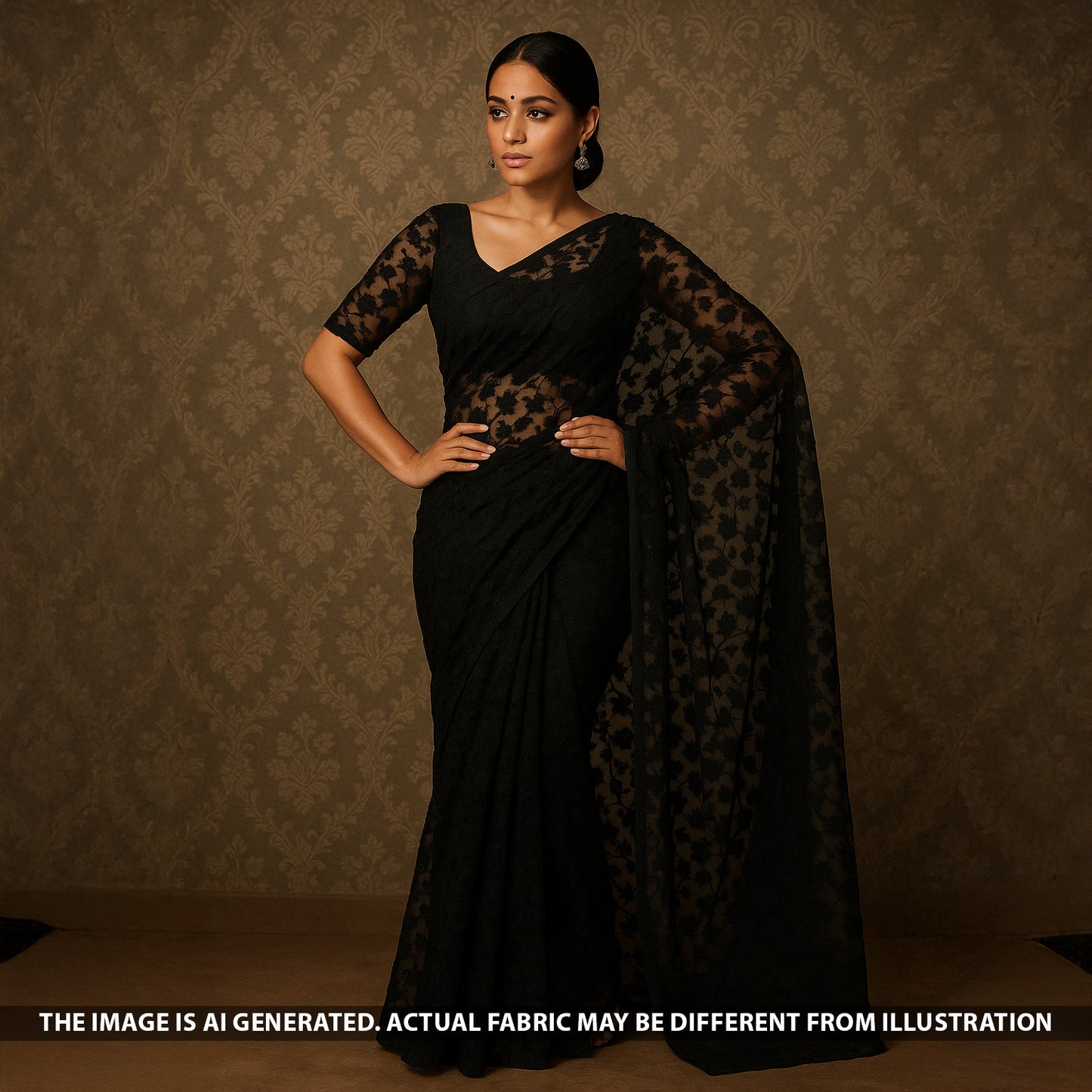 Thread Embroidered Net Fabric - F5307