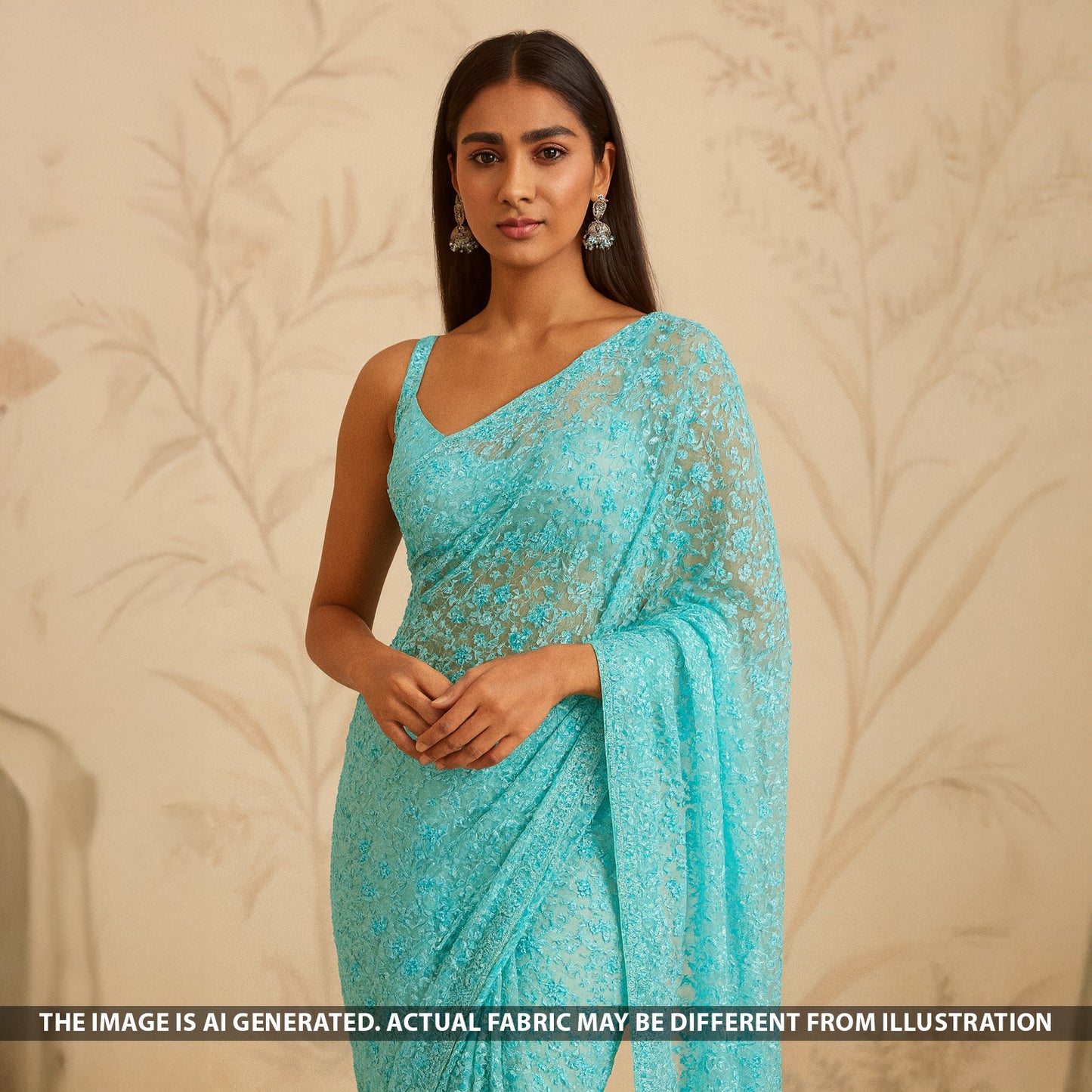 Thread Sequins Embroidered Net Fabric - F5308