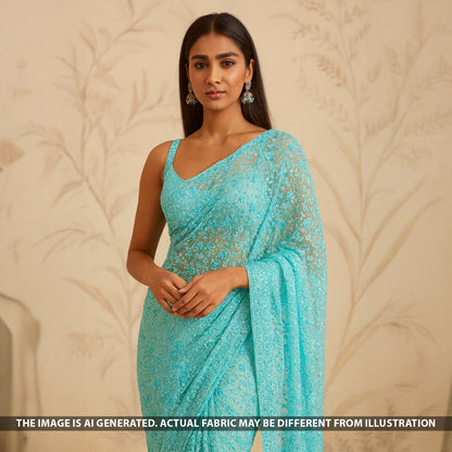 Thread Sequins Embroidered Net Fabric - F5308