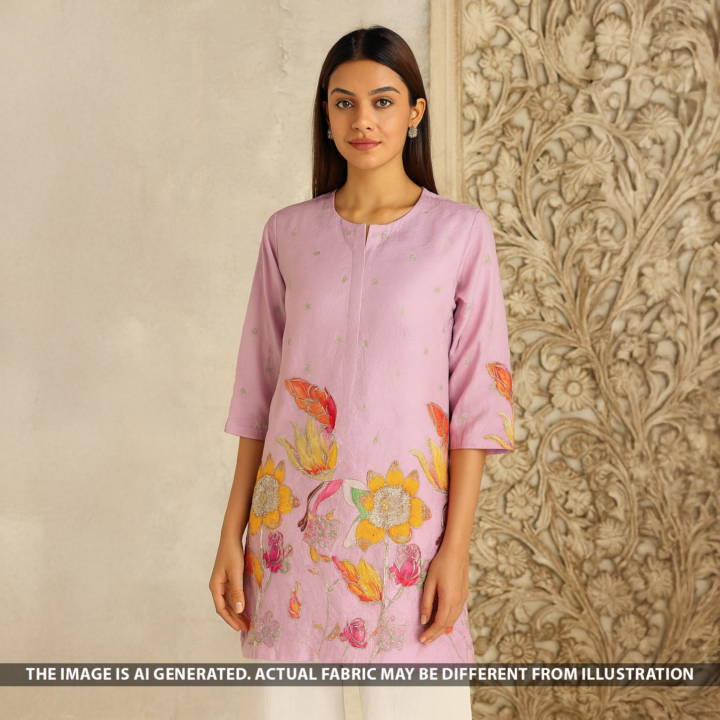 Digital Print Zari Sequins Embroidered Chinnon Chiffon Fabric - F5316