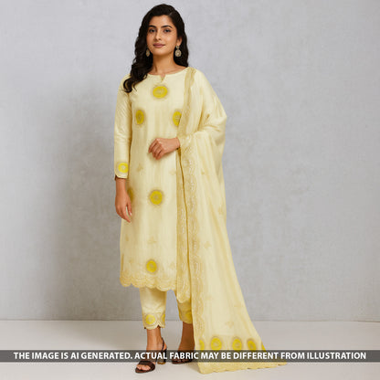 Dyeable Zari Patch Work Shimmer Tissue Fabric-F5091