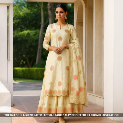 Dyeable Zari Patch Work Shimmer Tissue Fabric - F5092