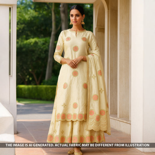 Dyeable Zari Patch Work Shimmer Tissue Fabric - F5092