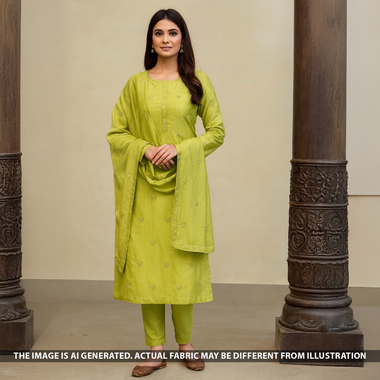 Thread Sequins Embroidered Cotton Silk Fabric - F5098