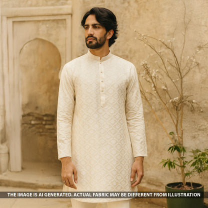 Thread Embroidered Monga Silk Fabric - F5102