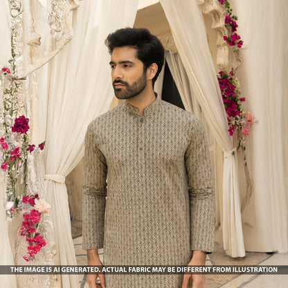 Thread Embroidered Pure Tussar Silk Fabric - F5103