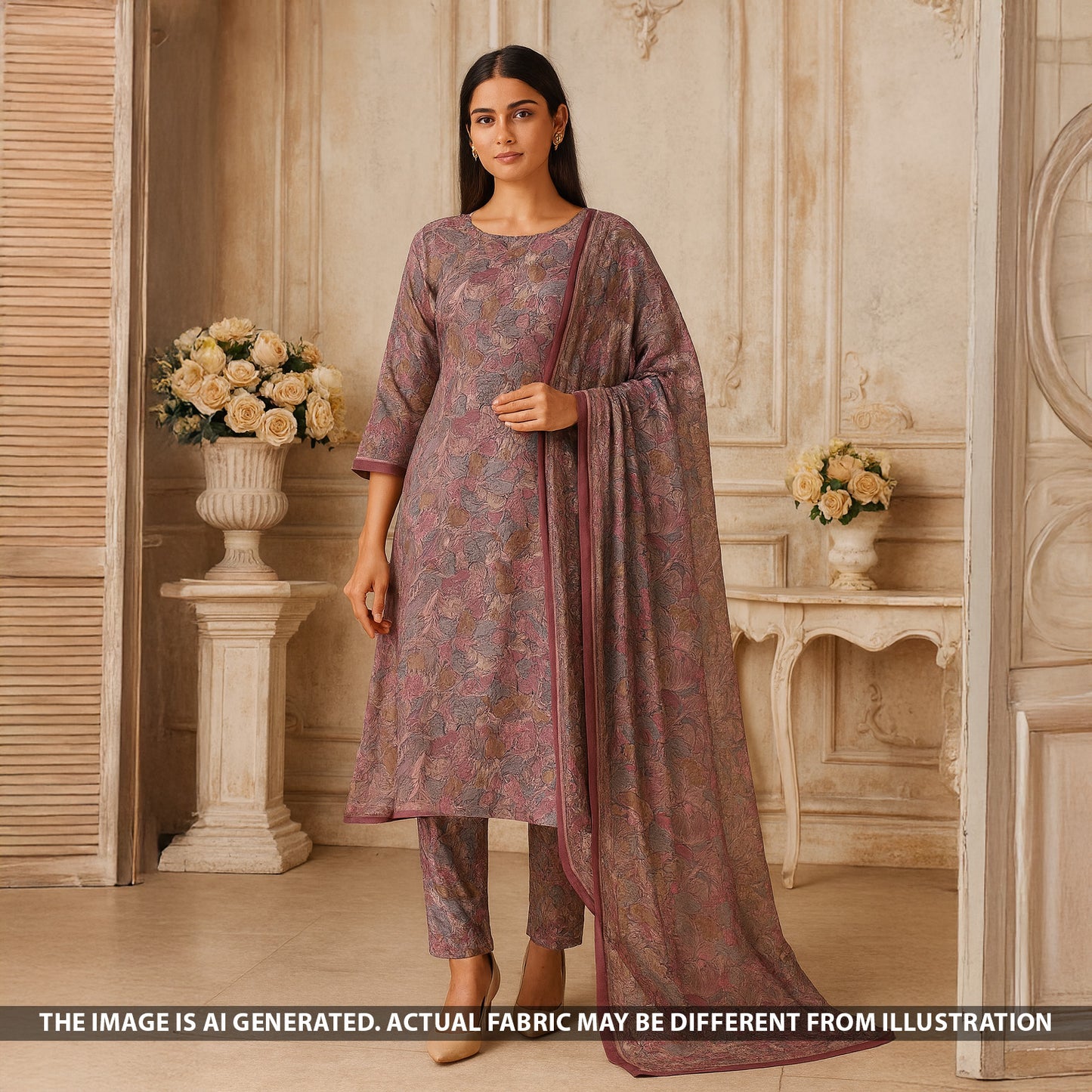 Digital Print Upada Silk Fabric - F5133