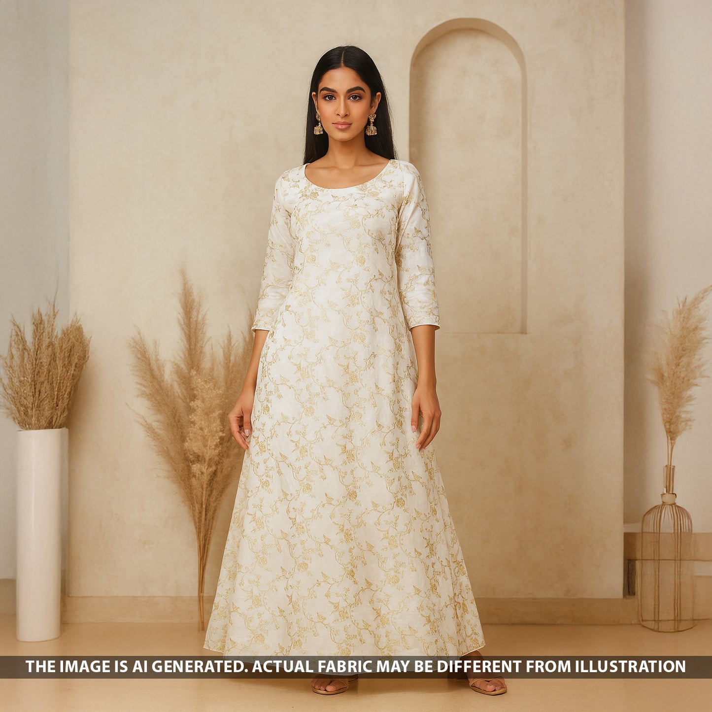 Zari Work Banarasai Jaquard Silk Fabric-F5149