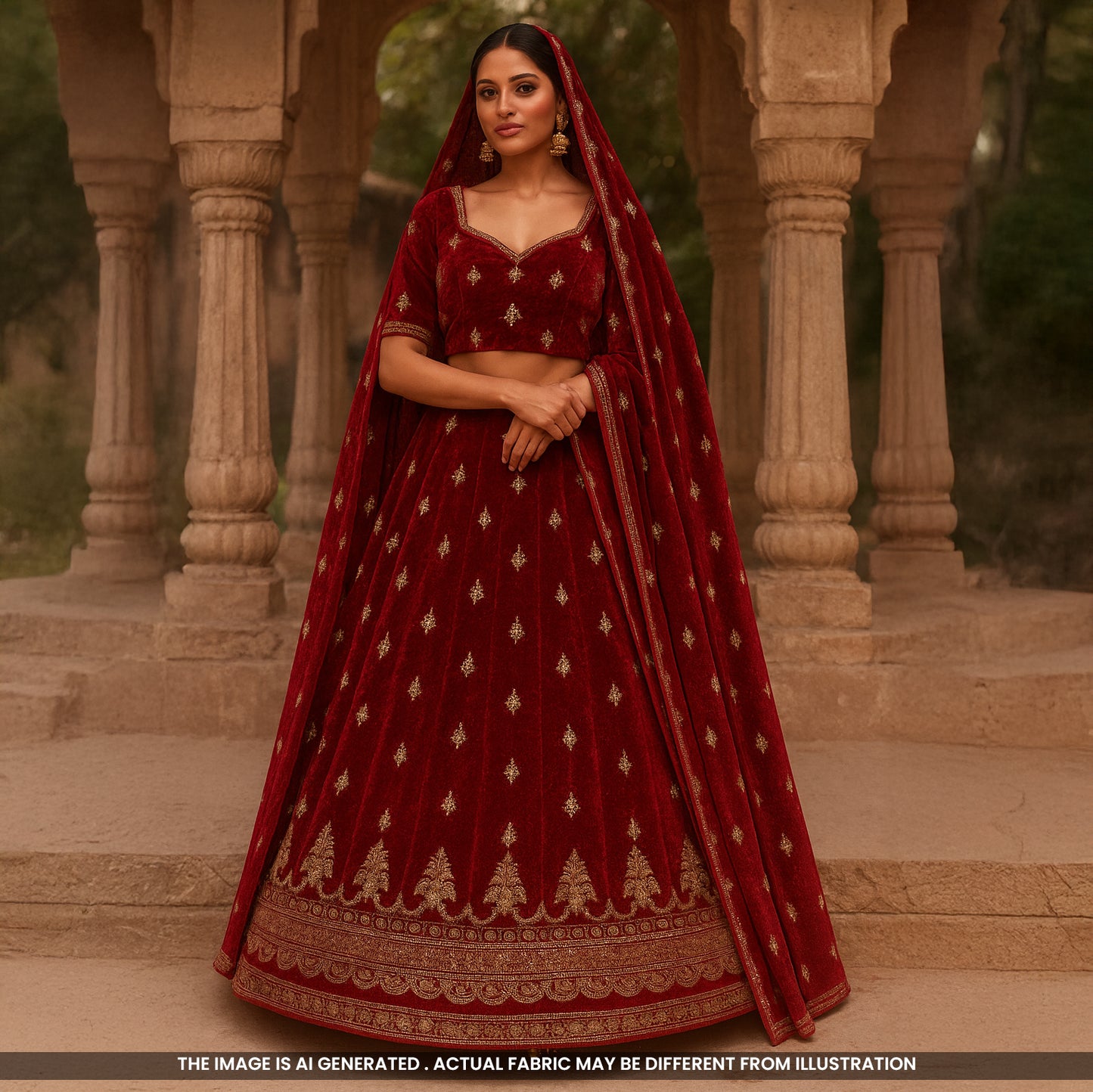 Cut Dana Thread Sequins Work Velvet Fabric - F5195