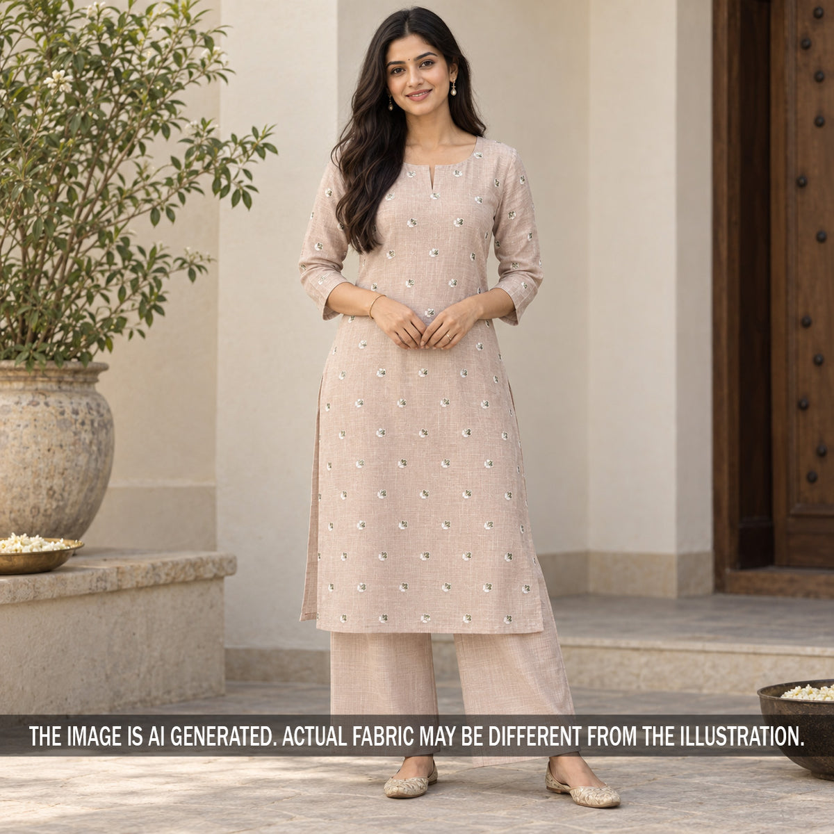 Thread Zari Buti Linen Fabric - F7414